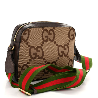 Gucci Monogram Jumbo GG Textured Dollar Calfskin Web Messenger Shoulder Bag Camel Ebony New Acero 3 of 9