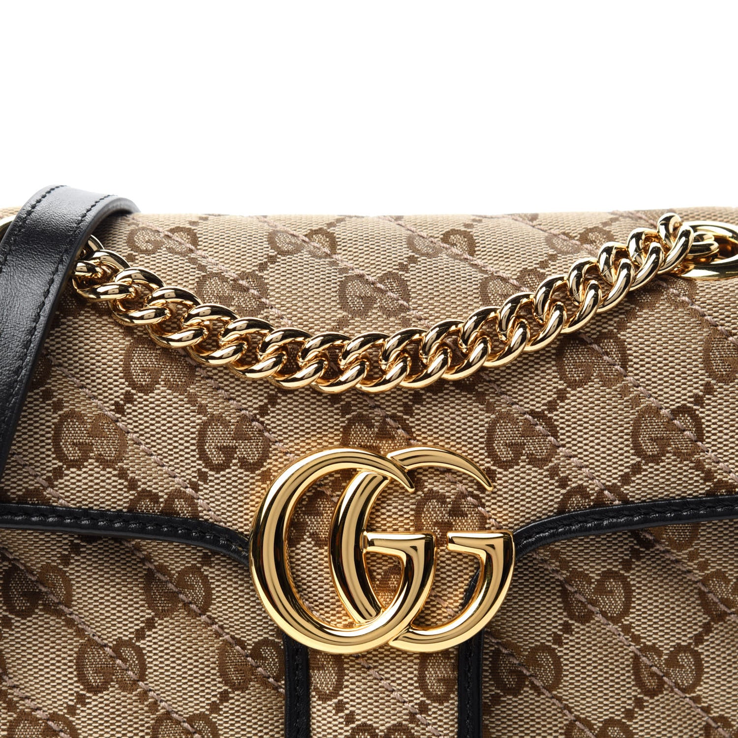 Gucci Monogram Matelasse Diagonal Mini GG Marmont Shoulder Bag Beige Black 10 of 10
