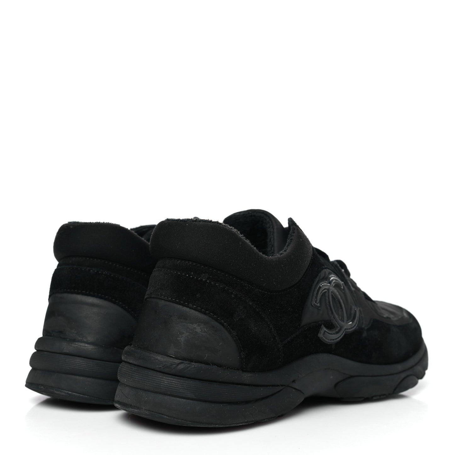 Fabric Calfskin Suede CC Sneakers  37.5 Black