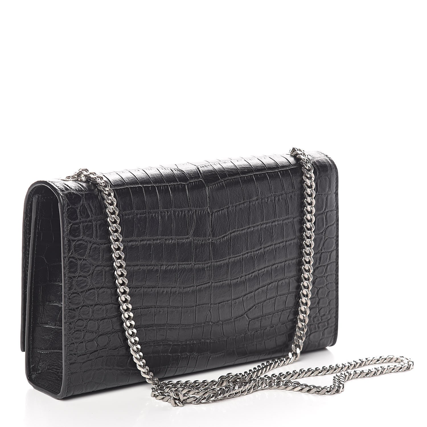 Saint Laurent Calfskin Crocodile Embossed Medium Classic Monogram Kate Satchel Black 3 of 9