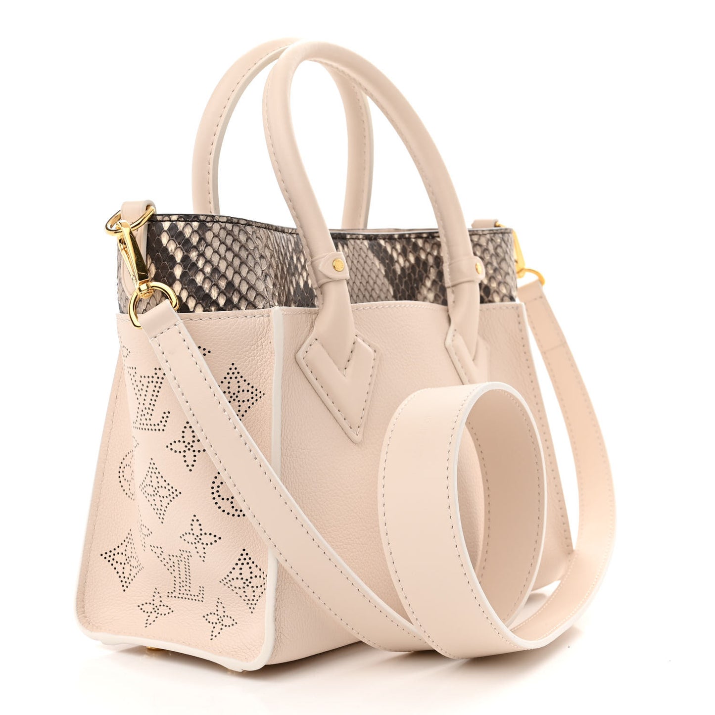 Calfskin Karung Snakeskin Mahina On My Side PM Quartz White