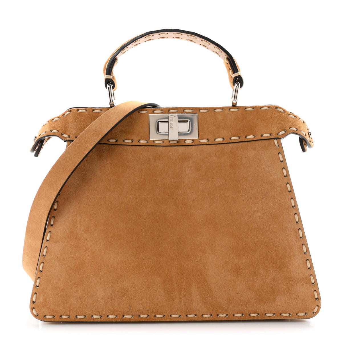 Suede Macro Stitchings Small Peekaboo Iconic Satchel Marrone