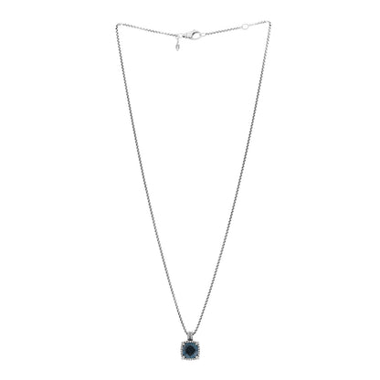 David Yurman Sterling Silver Diamond Blue Topaz 9mm Chatelaine Pave Bezel Pendant Necklace 3 of 6