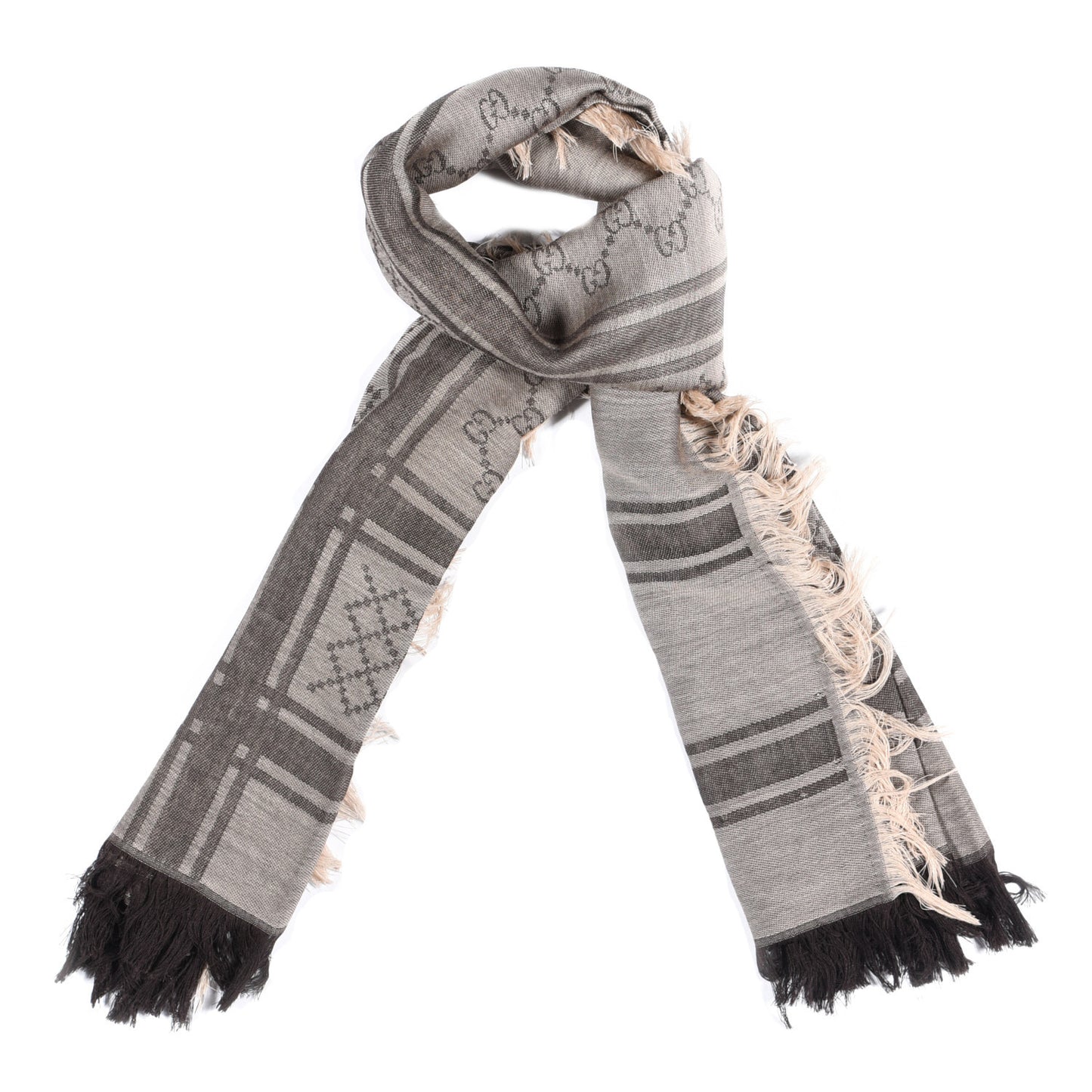 Wool Silk GG Monogram Diamante Plaid Surviee Shawl Beige Dark Brown