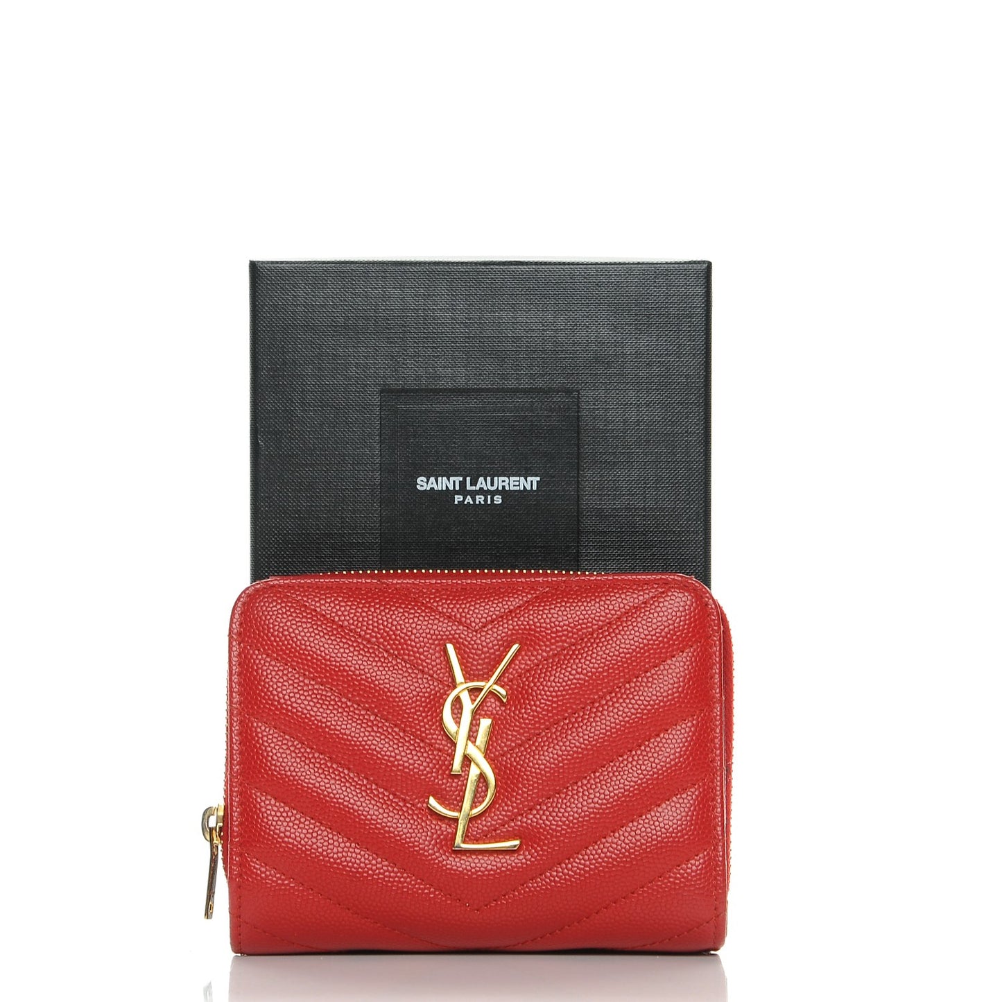 Grain De Poudre Matelasse Chevron Monogram Compact Zip Around Wallet Red
