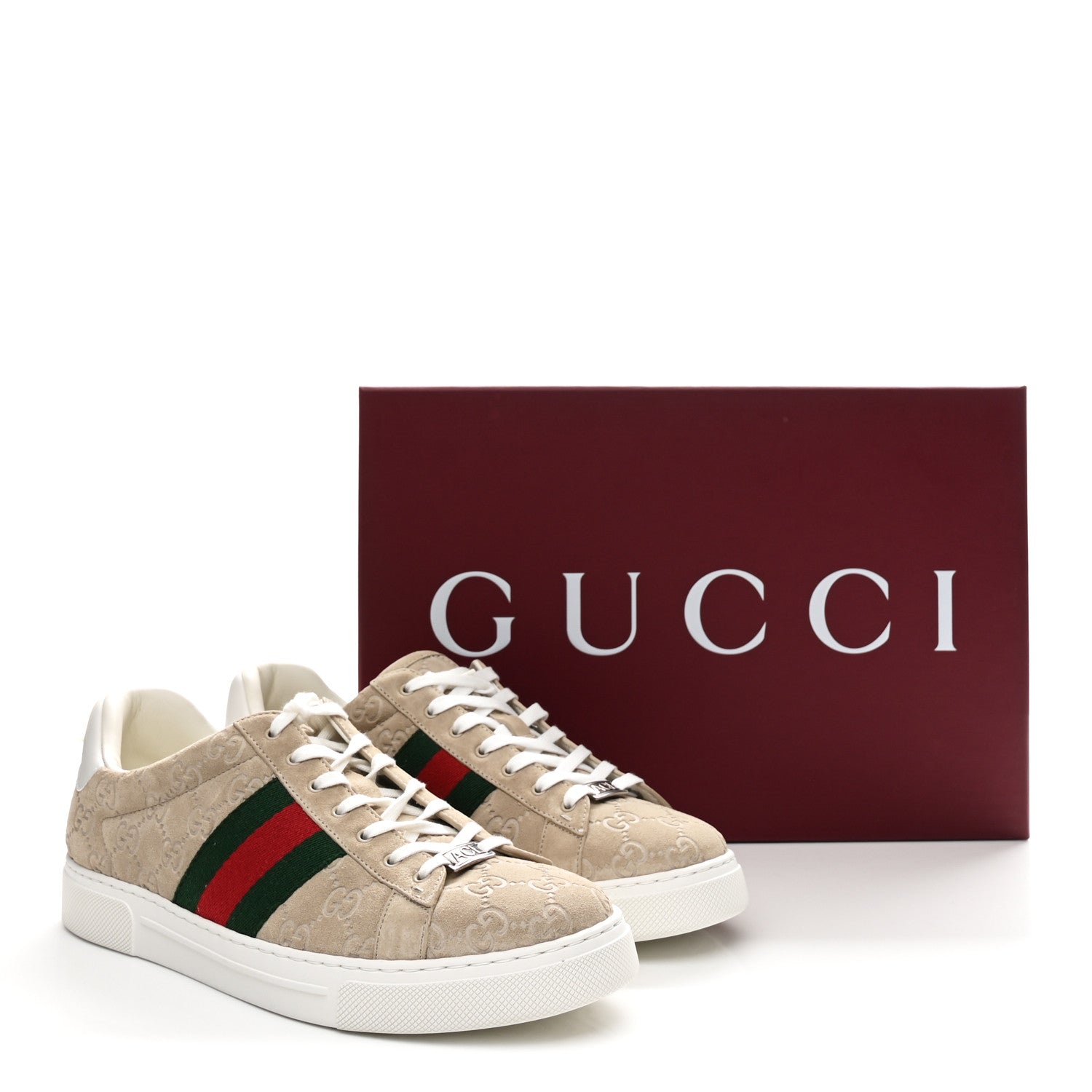Gucci GG Suede Monogram Web Mens Sneakers 9 Oatmeal Mystic White 10 of 10