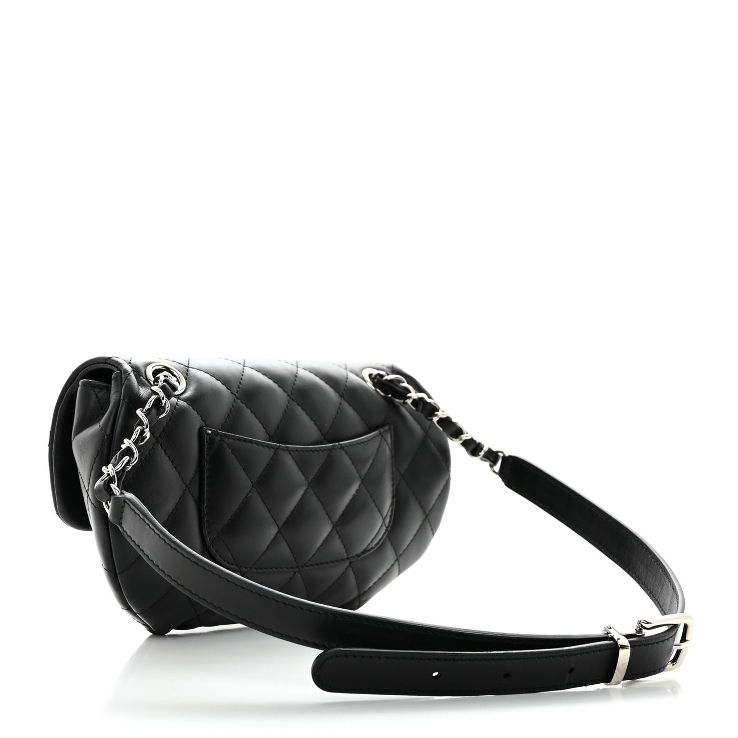 Calfskin Quilted CC Uniform Flap Belt Bag Black