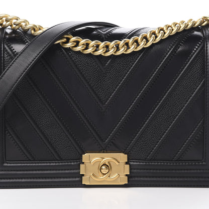 Chanel Calfskin Caviar Suede Chevron New Medium Boy Flap Black 8 of 12