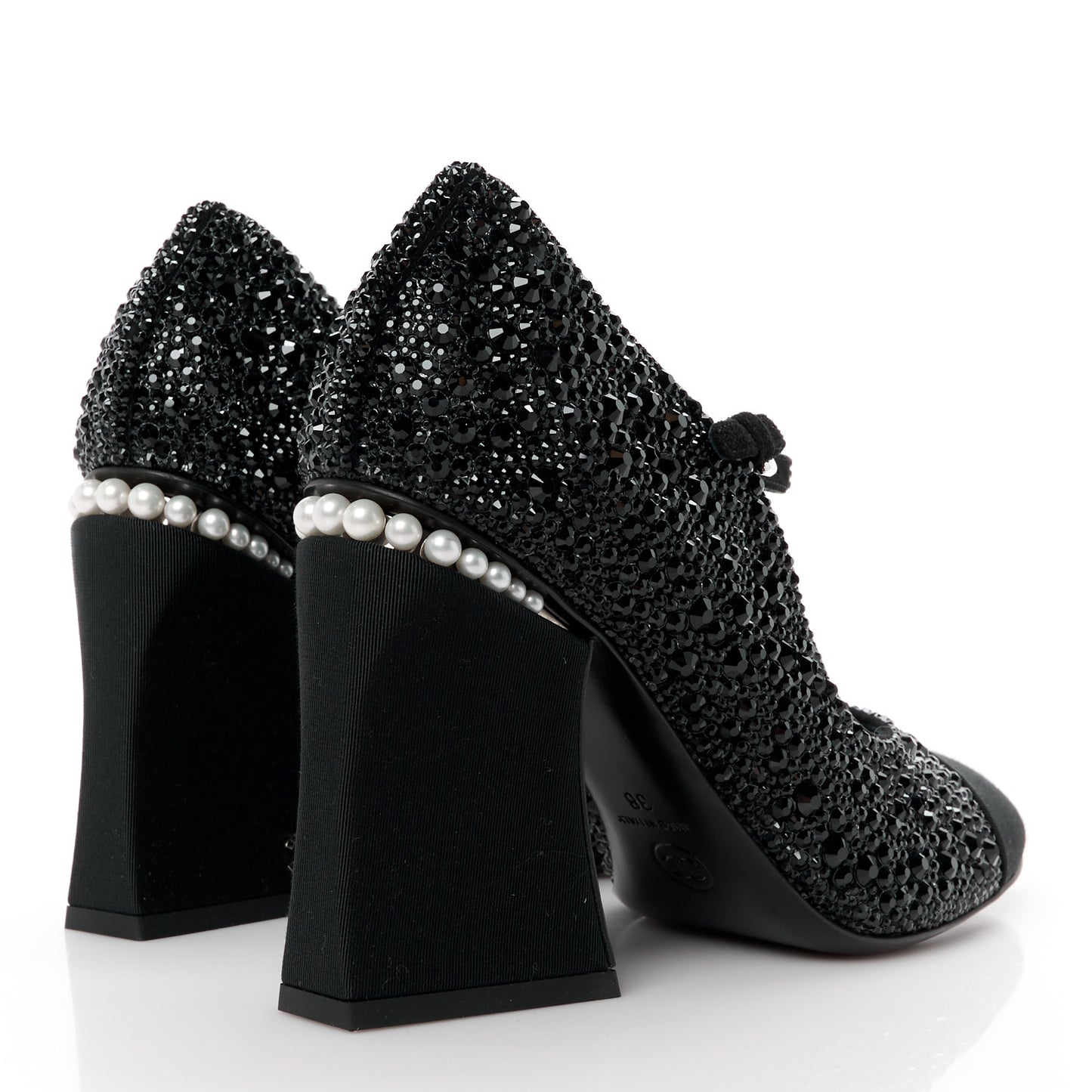 Strass Pearl Grosgrain Cap Toe Pumps 38 Black