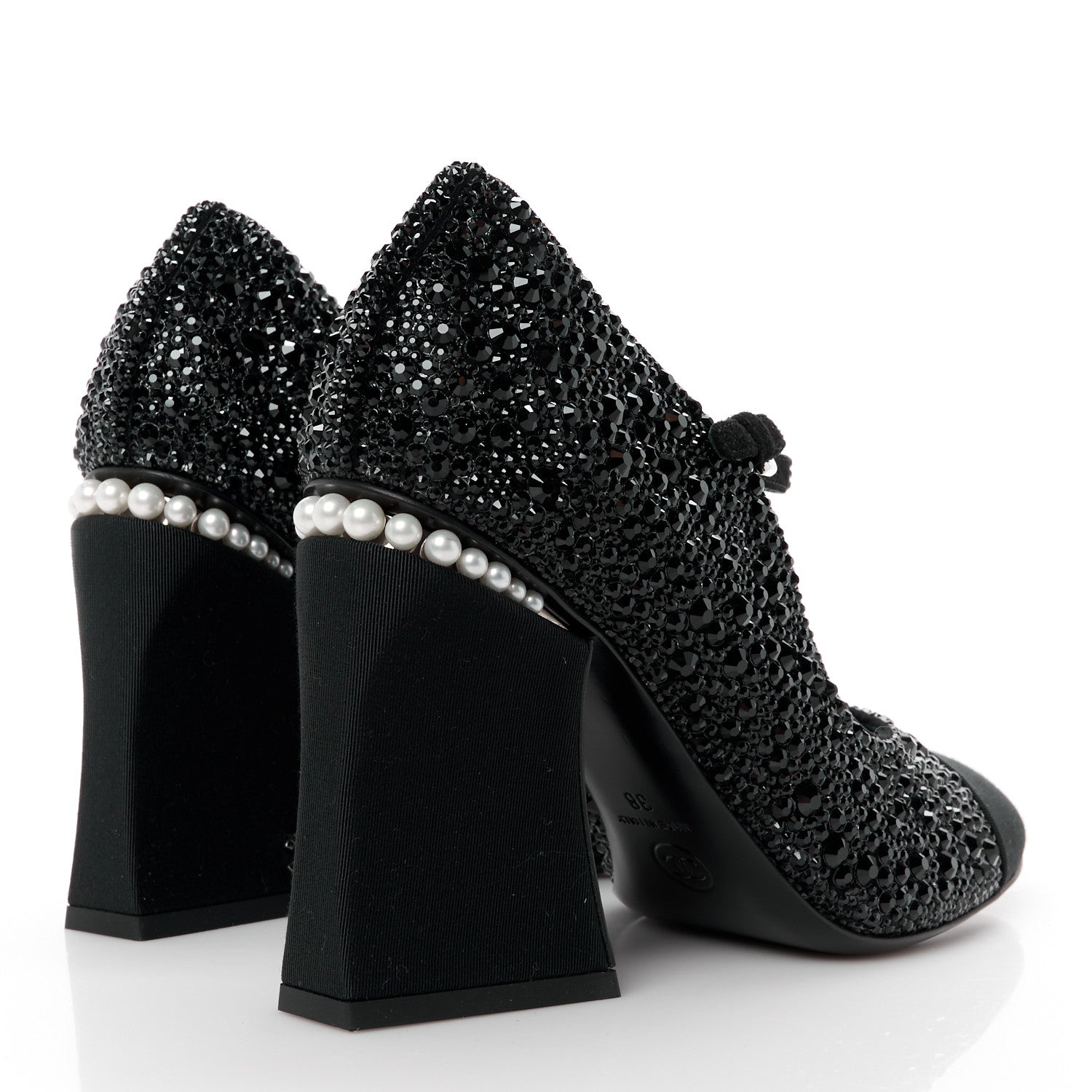 Chanel Strass Pearl Grosgrain Cap Toe Pumps 38 Black 4 of 9