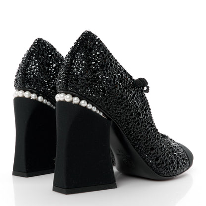Chanel Strass Pearl Grosgrain Cap Toe Pumps 38 Black 4 of 9
