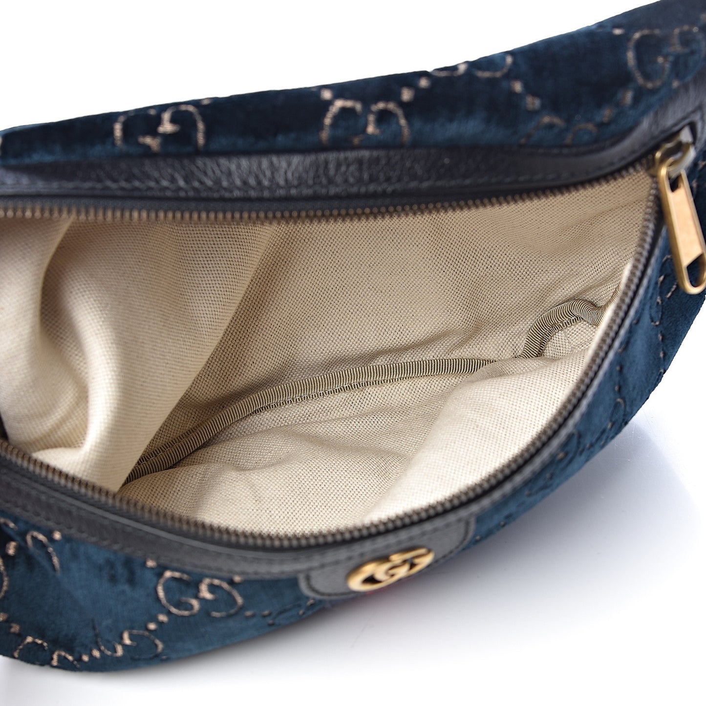 Velvet GG Monogram Web Belt Bag Blue Beige