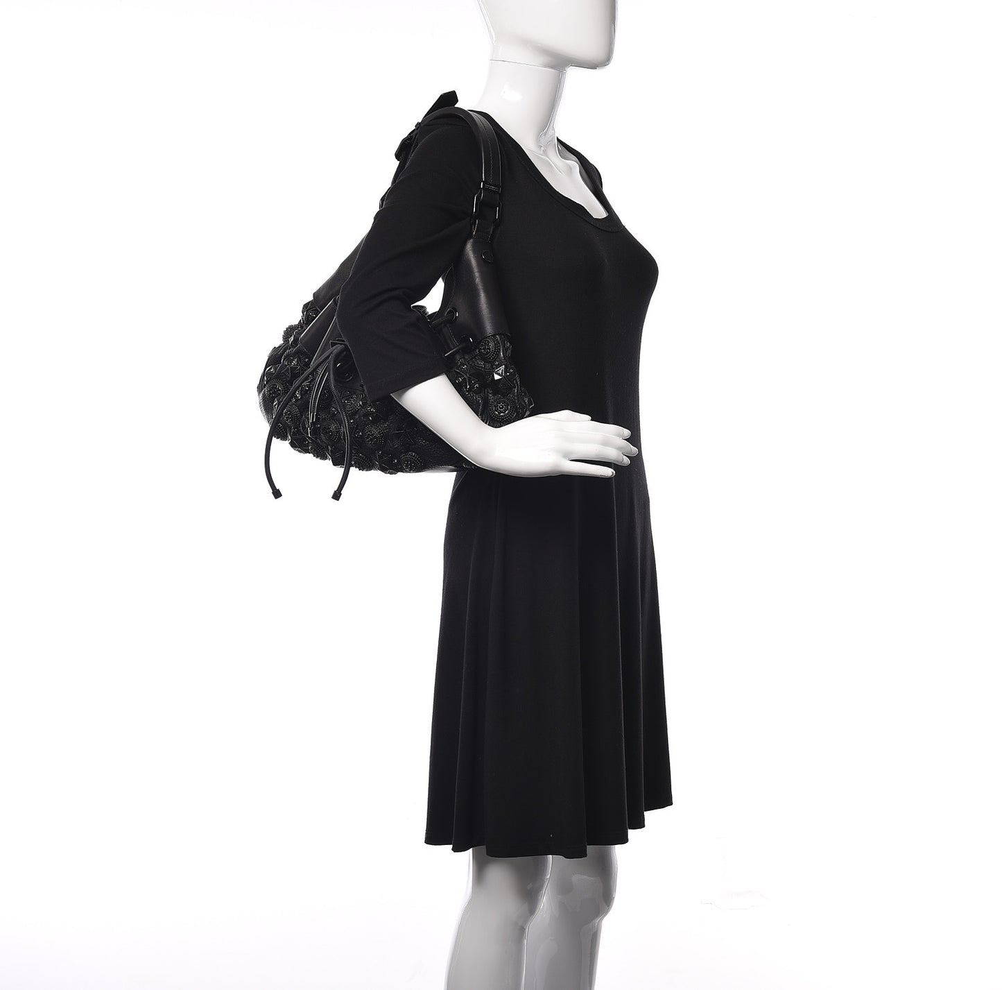 Calfskin Mason Warrior Studded Hobo Black