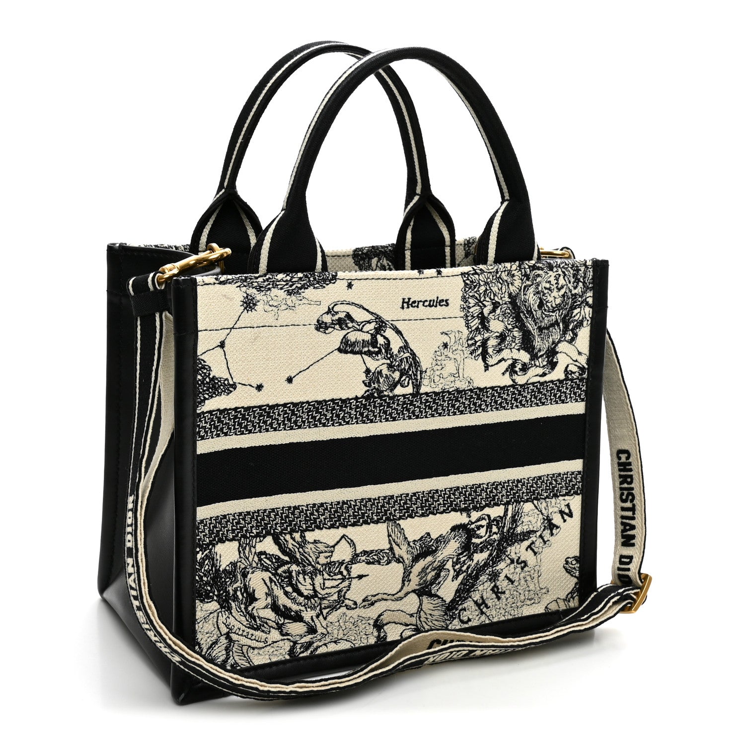 Christian Dior Calfskin Zodiac Toile De Jouy Small Book Tote With Strap Latte 3 of 10