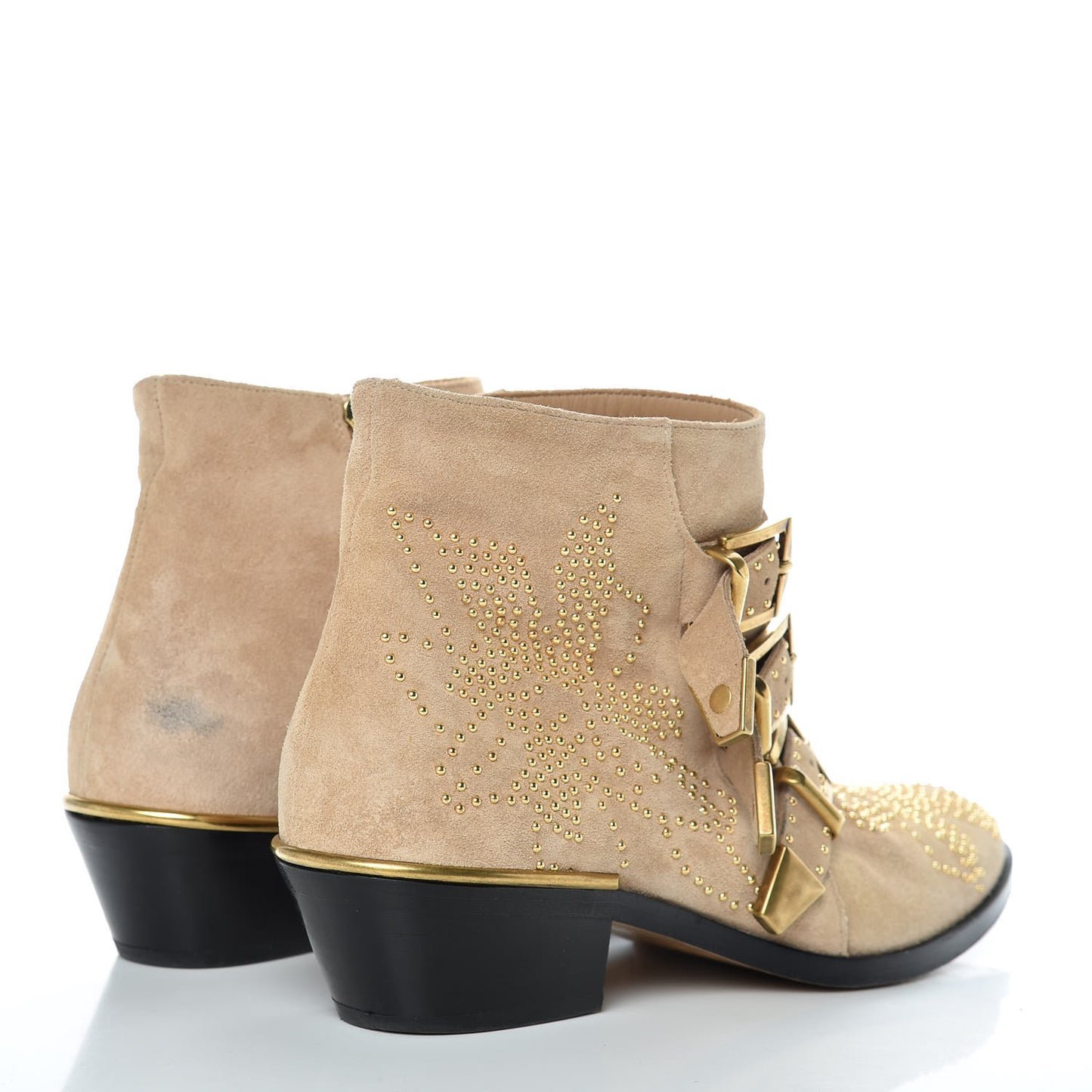 Suede Sheepskin Studded Susanna Ankle Boots 36.5 Beige Gold