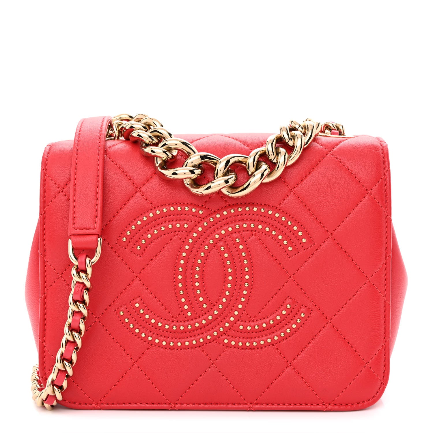 Chanel Lambskin Quilted Studded Beauty Begins Bag Fuchsia 1 of 10
