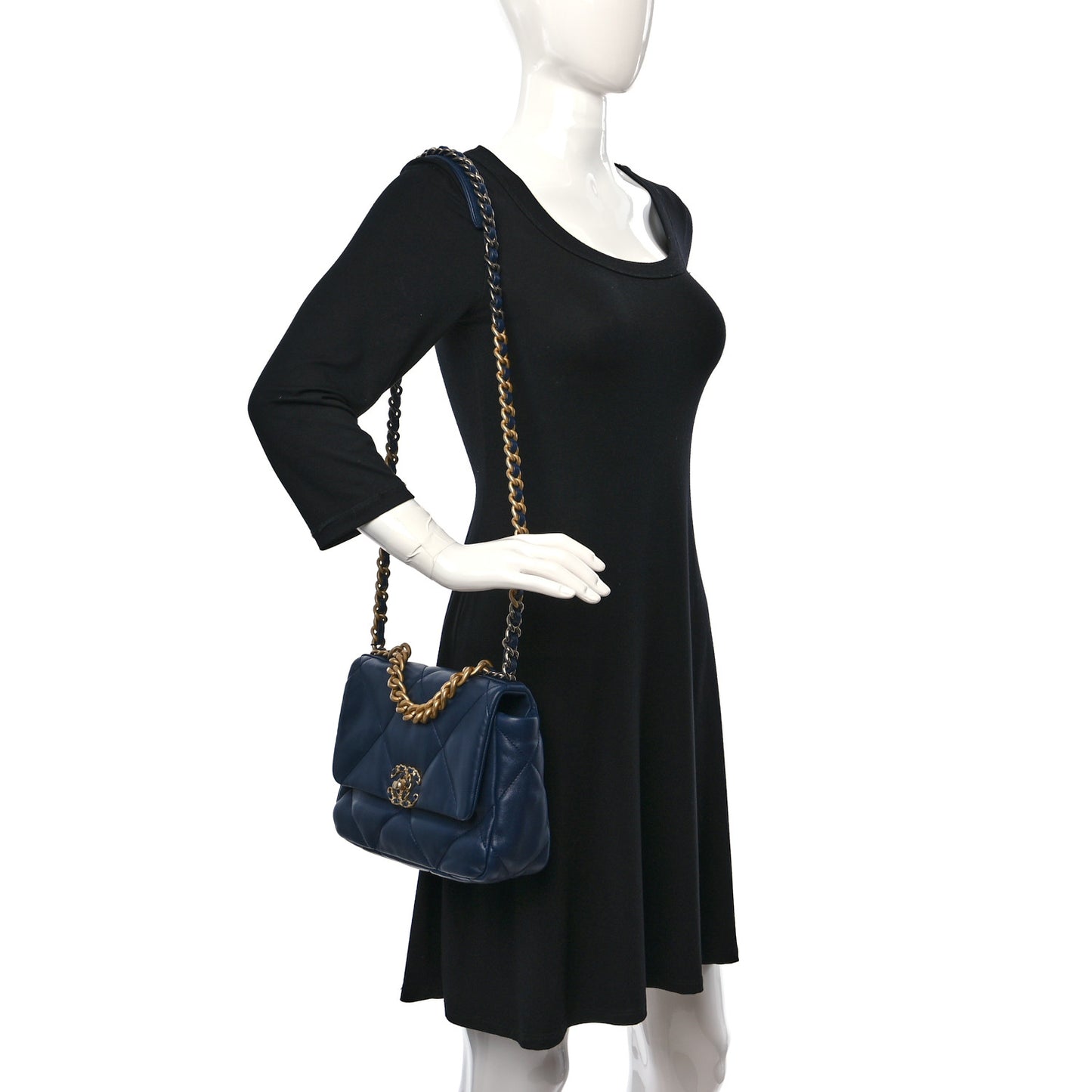Lambskin Quilted Medium Chanel 19 Flap Navy Blue