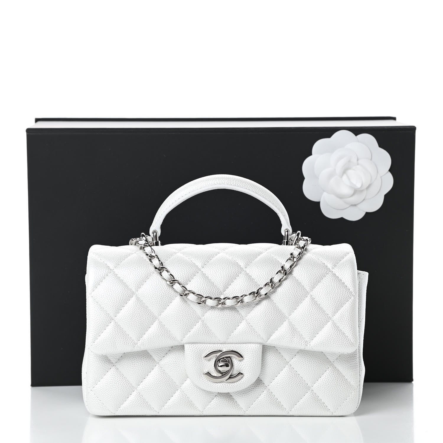 Chanel Iridescent Caviar Quilted Mini Top Handle Rectangular Flap White 11 of 11