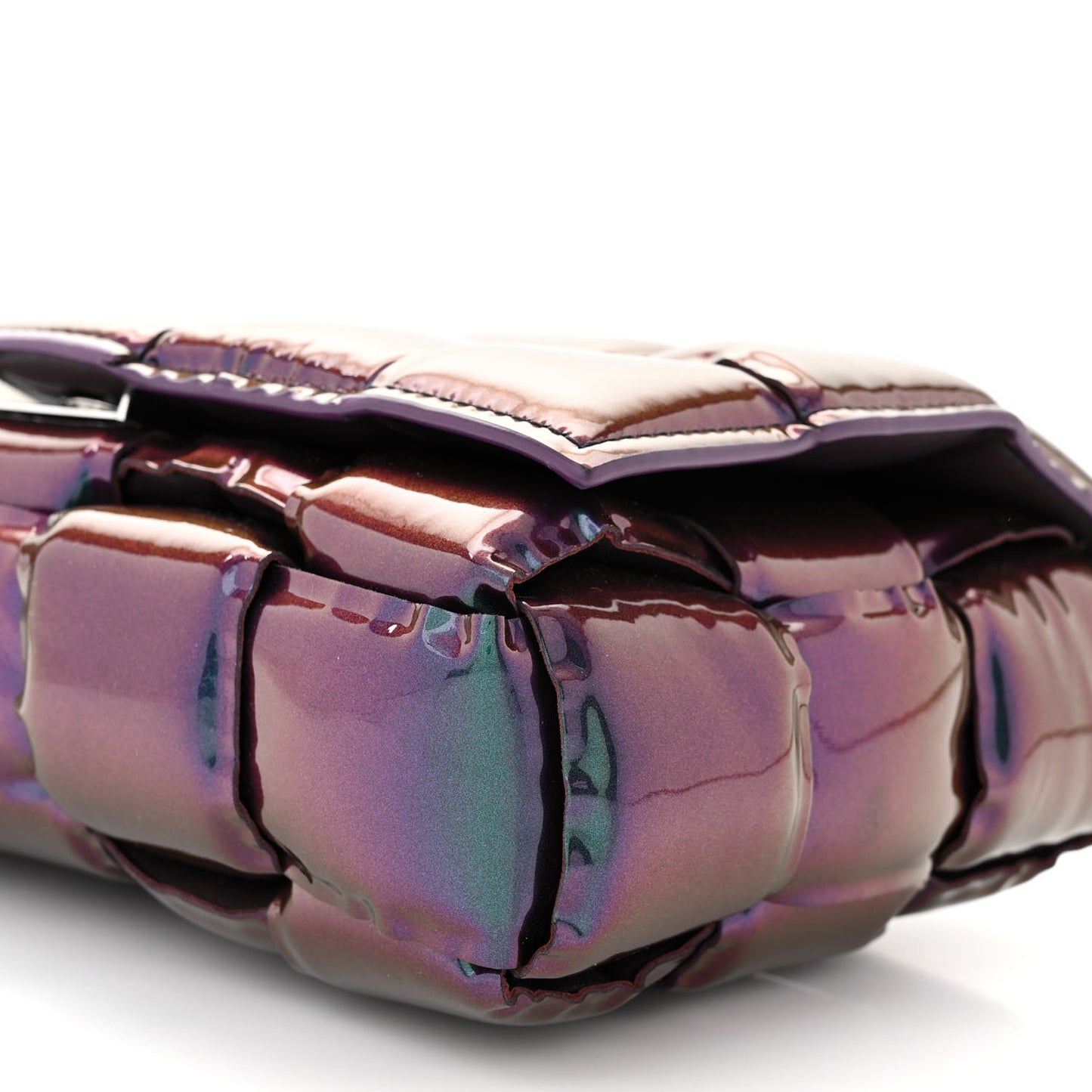 Glossy Nail Polish Nappa Maxi Intreccio Padded Cassette Crossbody Bag Holographic
