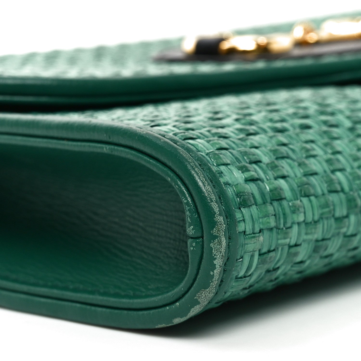 Gucci Straw Azalea Calfskin Mini Horsebit 1955 Chain Shoulder Bag
