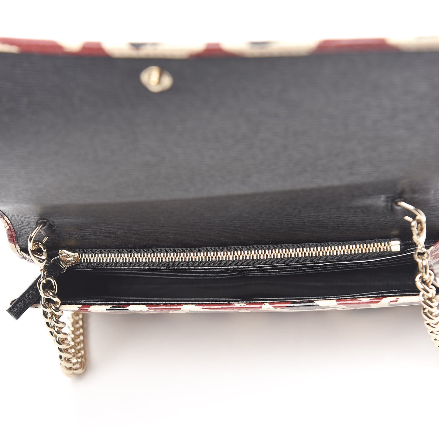 Patent Leopard Print Betty Chain Wallet Brick Red Black