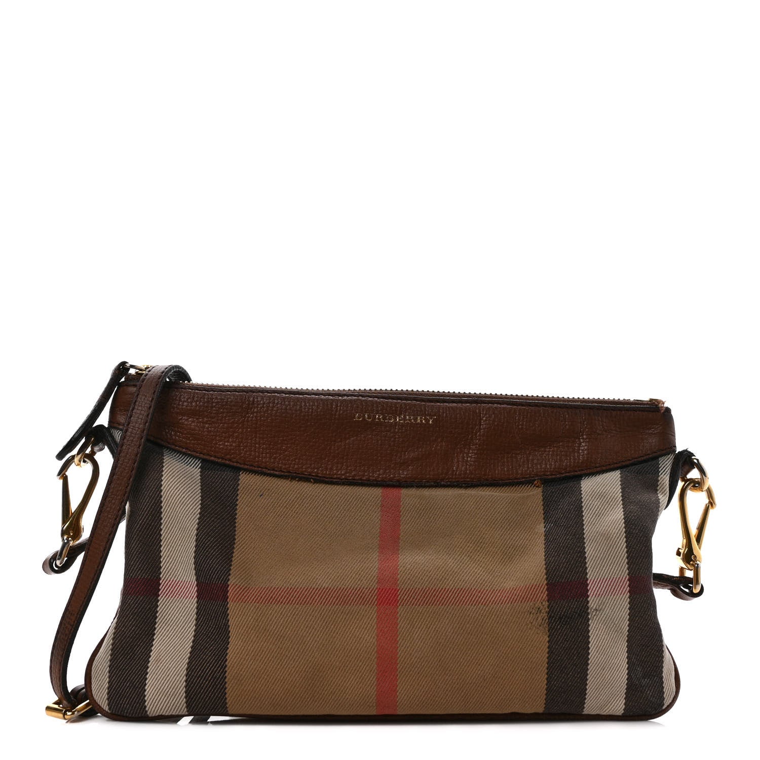 Burberry House Check Derby Peyton Crossbody Clutch Bag Tan 1 of 13