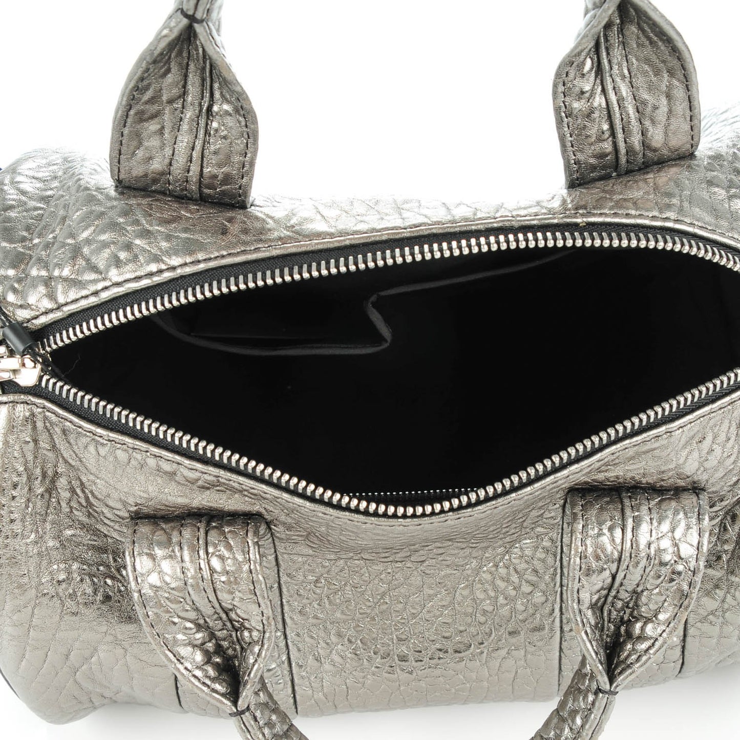 Metallic Pebbled Lambskin Rocco Carbon Silver Hardware