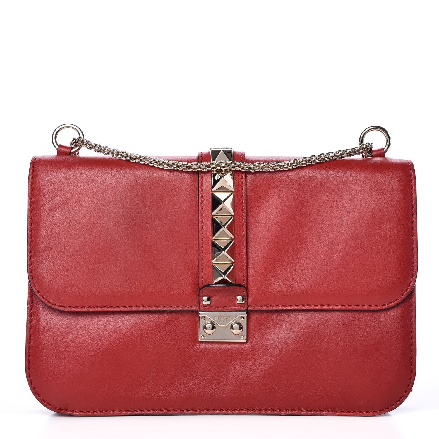 Valentino Garavani Vitello Large Glam Lock Rockstud Flap Red 1 of 18