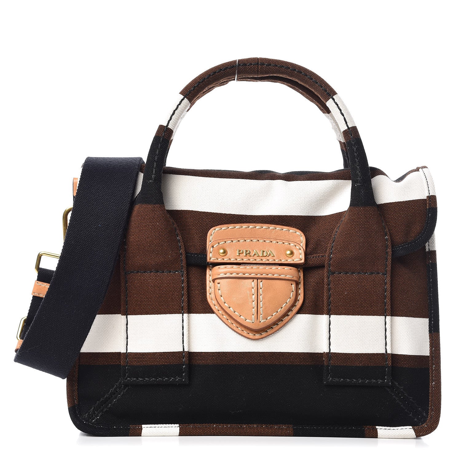 Prada Canvas Canapa Righe Striped Top Handle Satchel Tabacco 1 of 11