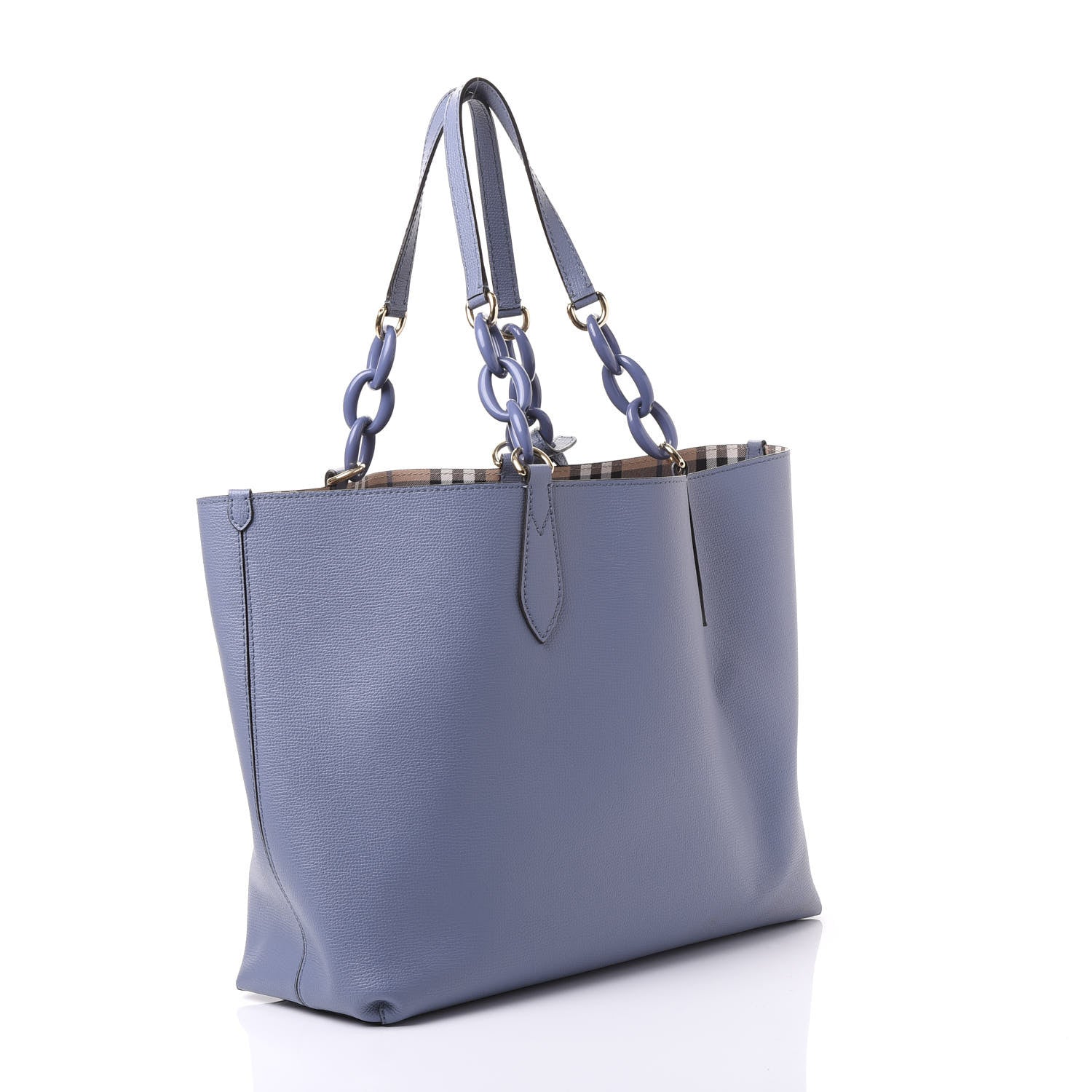 Burberry Calfskin Haymarket Check Medium Reversible Tote Slate Blue 3 of 17
