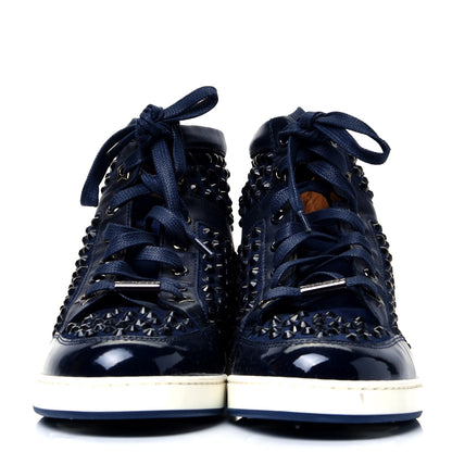 Jimmy Choo Calfskin Patent Studded Tokyo Sneakers 35.5 Navy 1 of 9