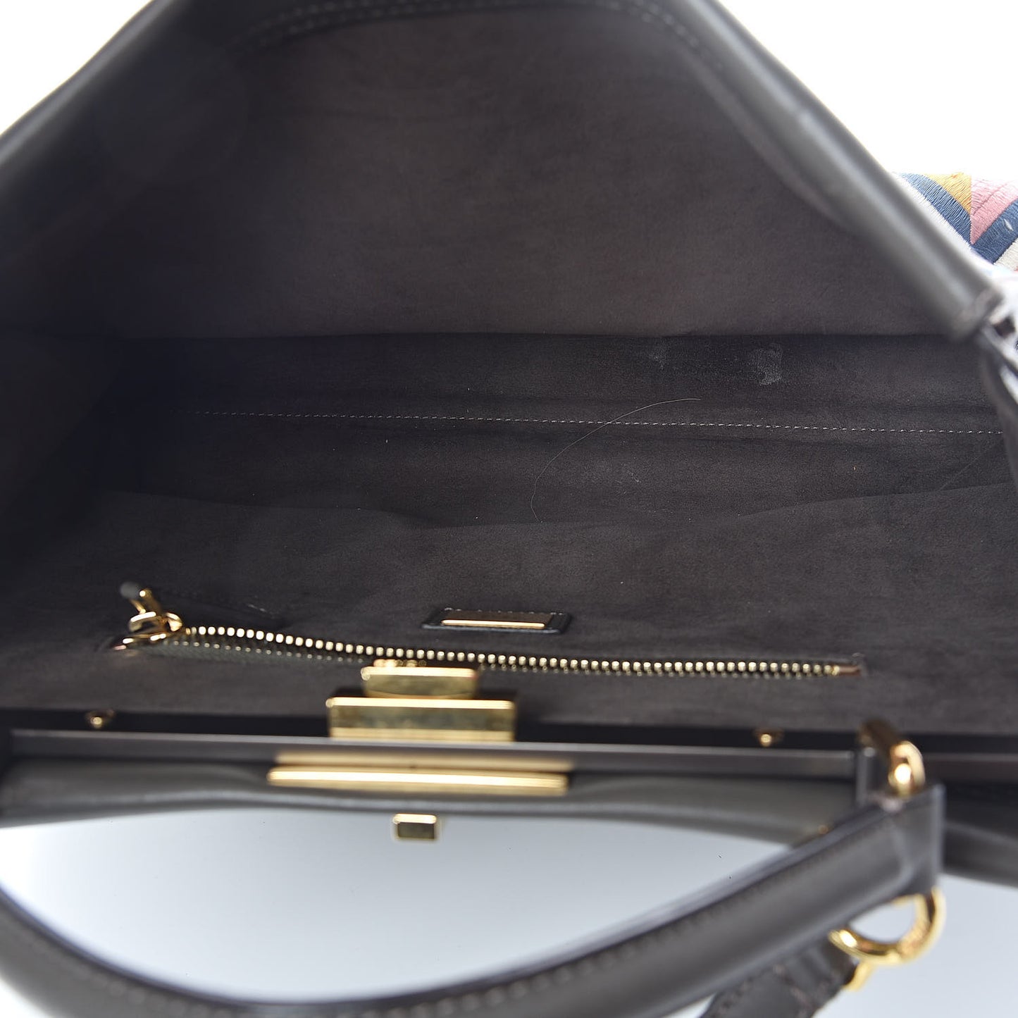 Calfskin Geometric Embroidered Large Peekaboo Iconic Satchel Grey