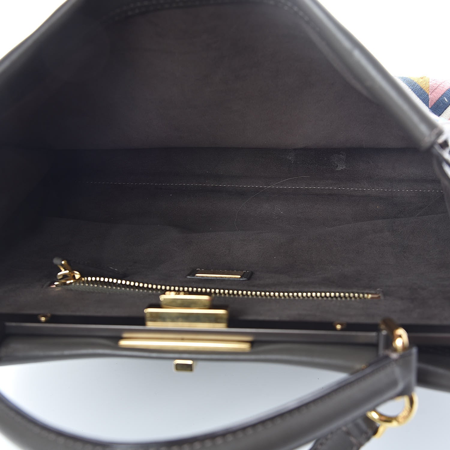 Fendi Calfskin Geometric Embroidered Large Peekaboo Iconic Satchel Grey 5 of 12