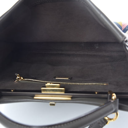 Fendi Calfskin Geometric Embroidered Large Peekaboo Iconic Satchel Grey 5 of 12
