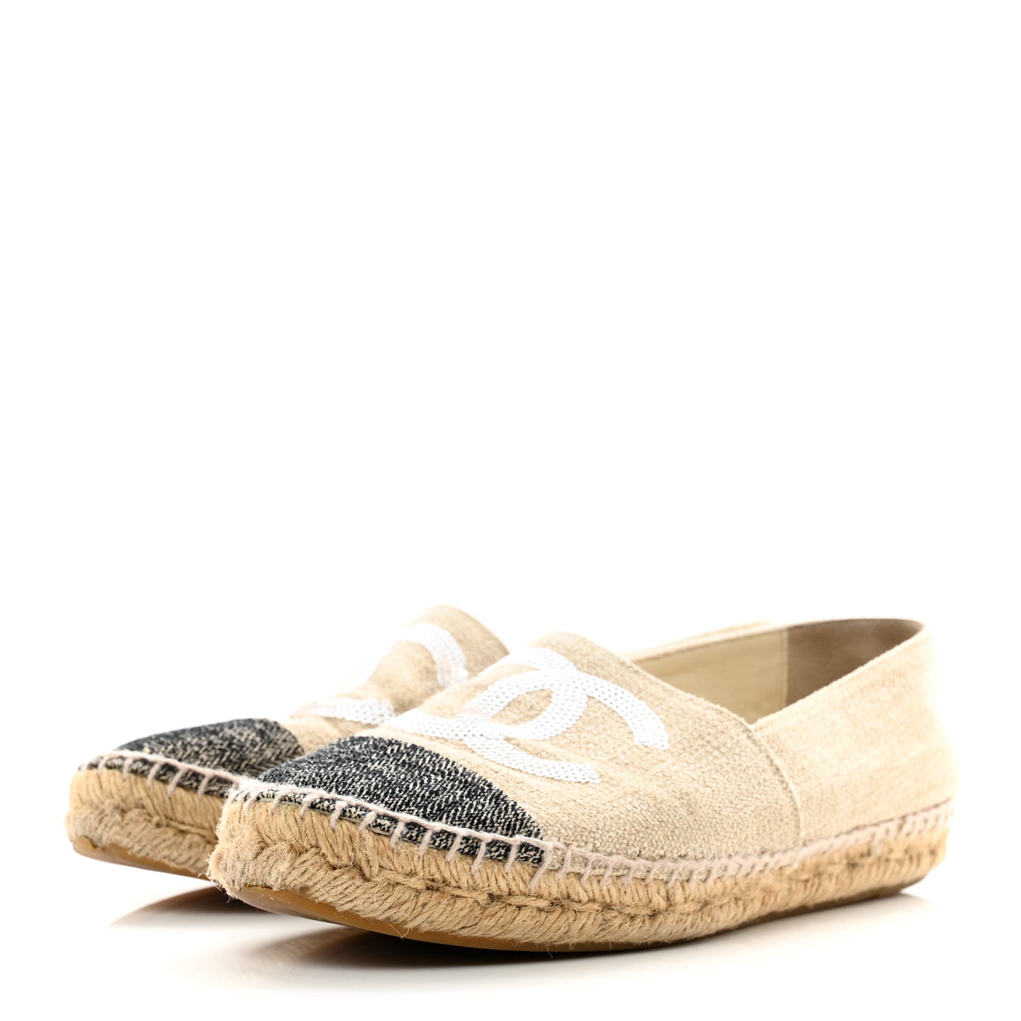 Toile Sequin CC Espadrilles 38 Beige Black