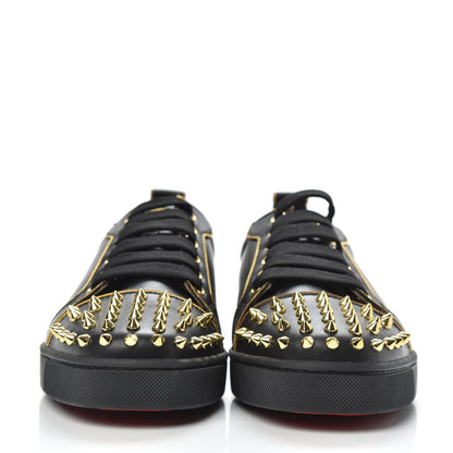 Christian Louboutin Calfskin Louis Junior Spikes Flat Sneakers 39 Black Gold 2 of 8