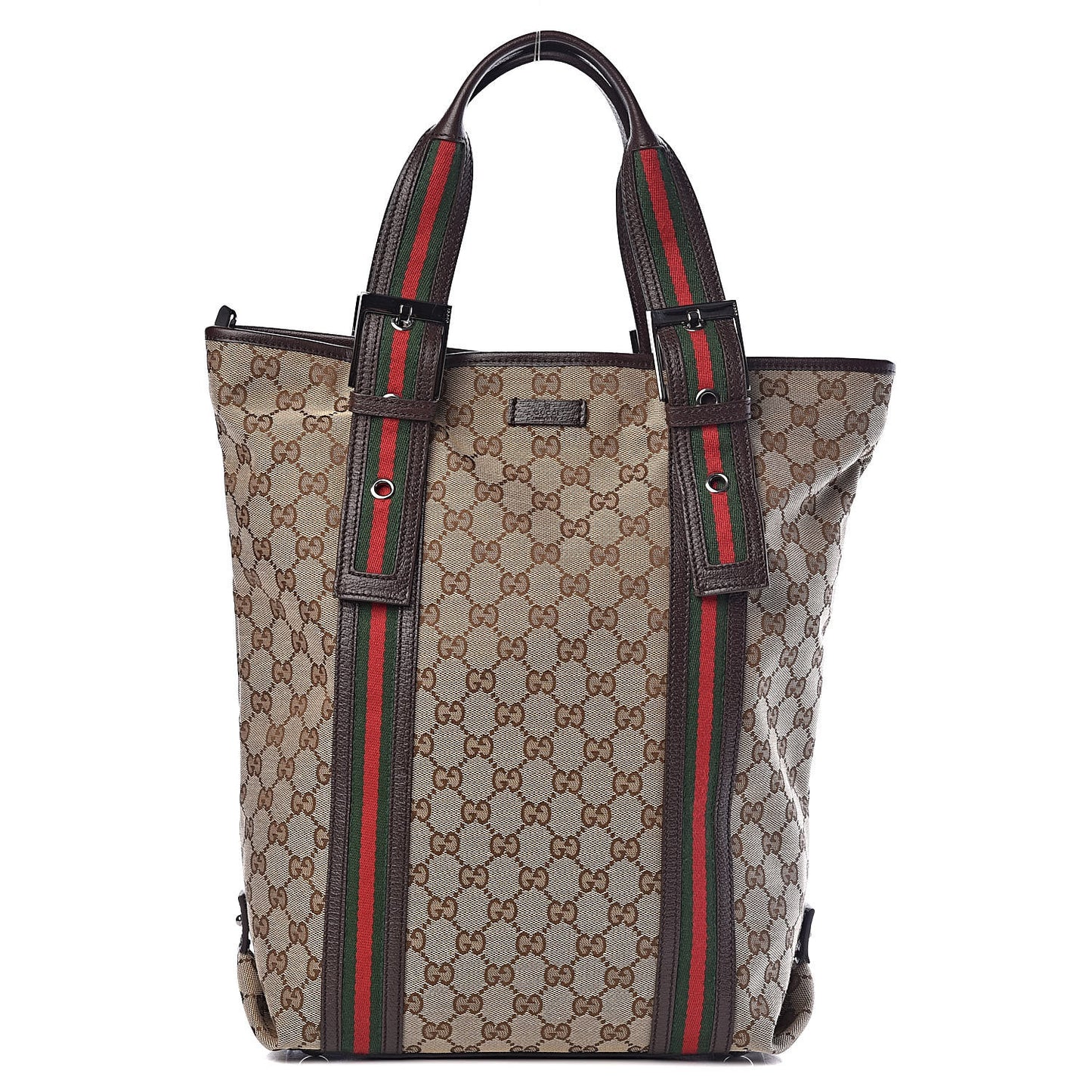 GG Monogram Medium Web Handle Vertical Tote Bag Dark Brown