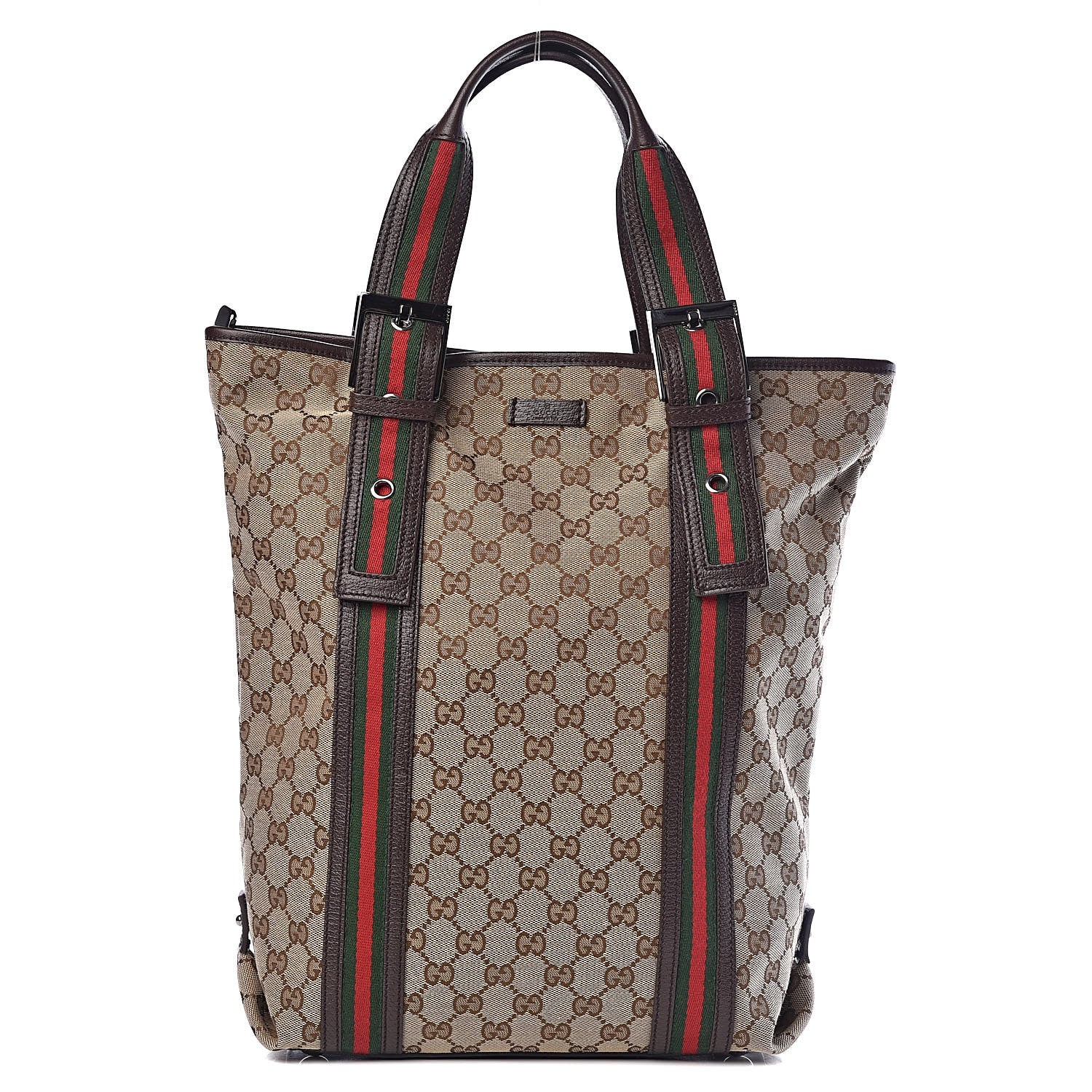 Gucci GG Monogram Medium Web Handle Vertical Tote Bag Dark Brown 1 of 10