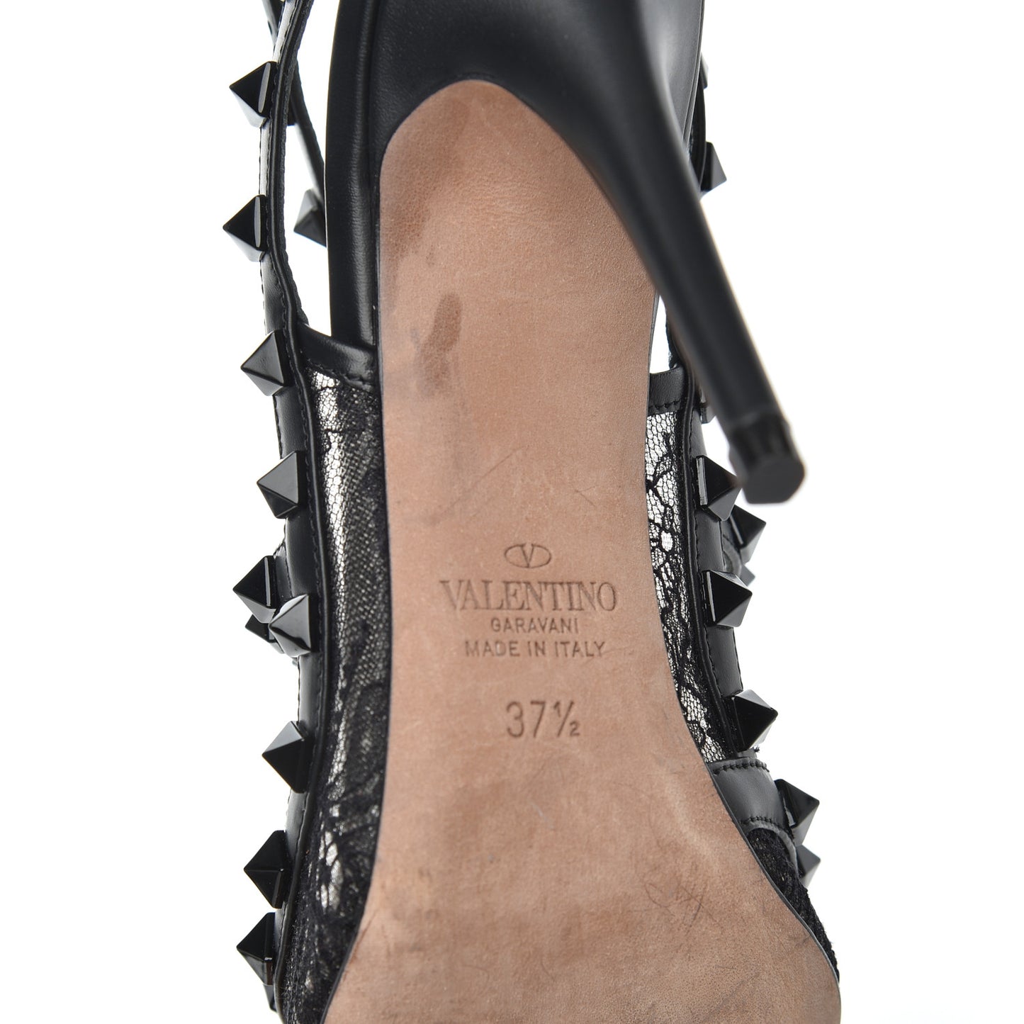 Lace Rockstud Ankle Strap Pumps 37.5 Black