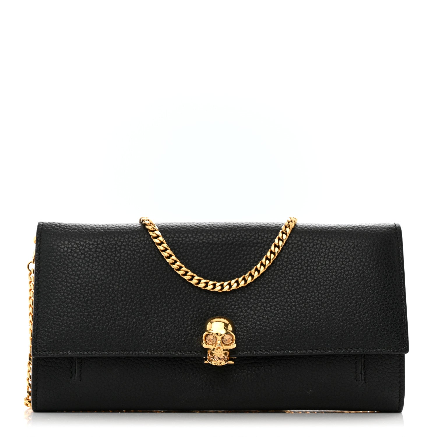 Alexander McQueen Pebbled Calfskin Skull Wallet on Chain Black 1 of 14