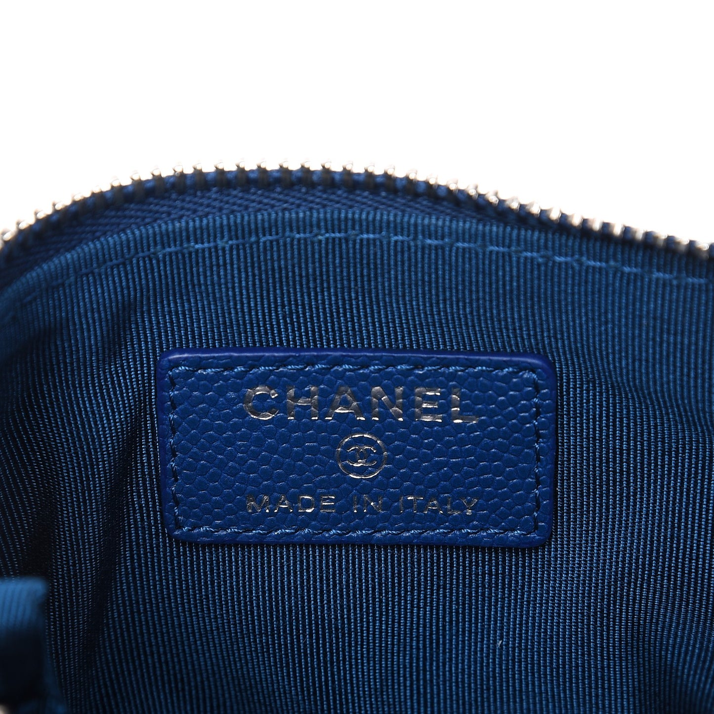 Caviar Chevron Quilted Small Cosmetic Case Blue
