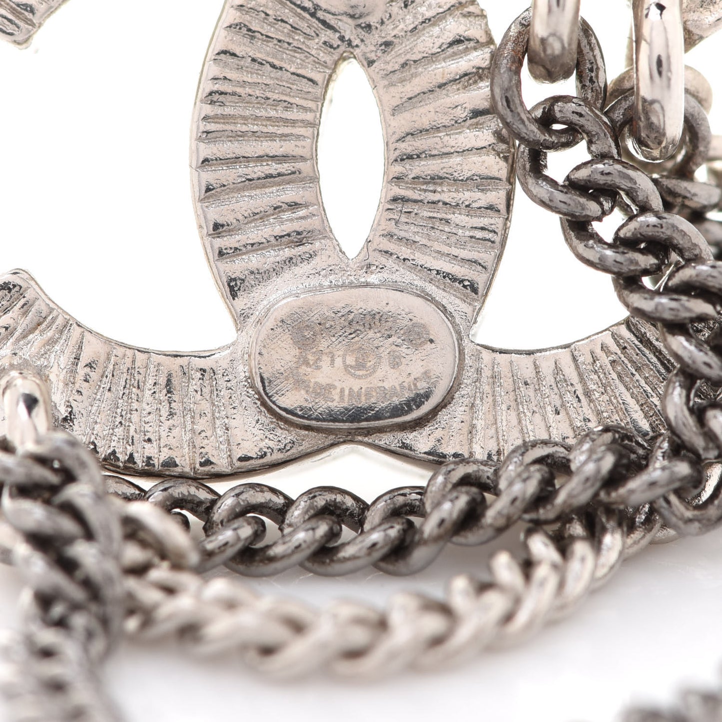 Crystal Chain CC Earrings Silver