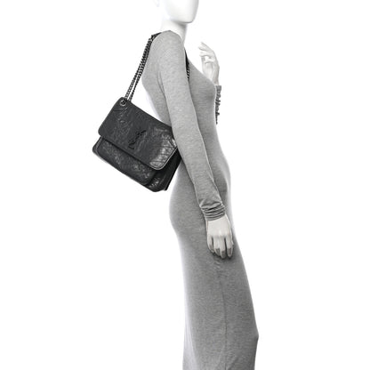 Saint Laurent Crinkled Calfskin Matelasse Monogram Medium Niki Chain Satchel Storm 2 of 10
