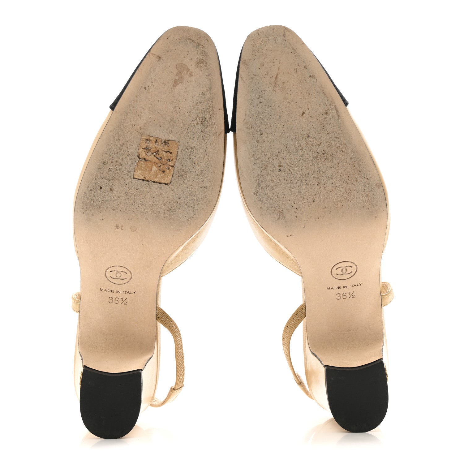 Chanel Goatskin Grosgrain Cap Toe CC Slingback Pumps 36.5 Beige Black 6 of 10