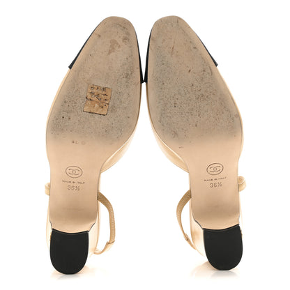 Chanel Goatskin Grosgrain Cap Toe CC Slingback Pumps 36.5 Beige Black 6 of 10