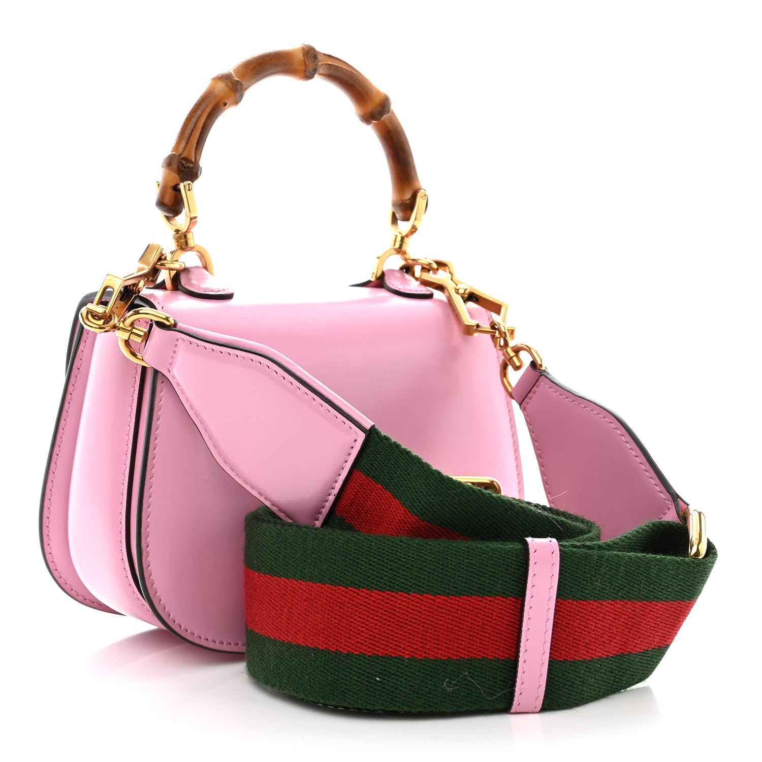 Gucci Boarded Dyana Lux Calfskin Web Mini Bamboo 1947 Top Handle Bag Nice Pink 3 of 20