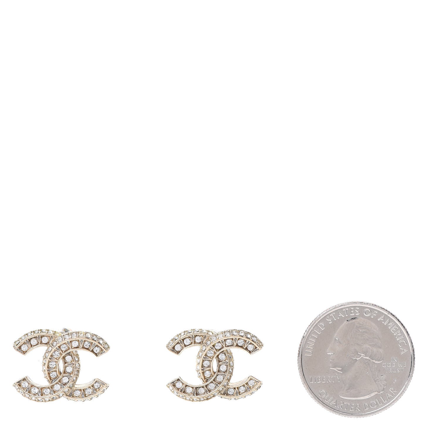 Chanel Crystal Timeless CC Earrings Light Gold 2 of 5