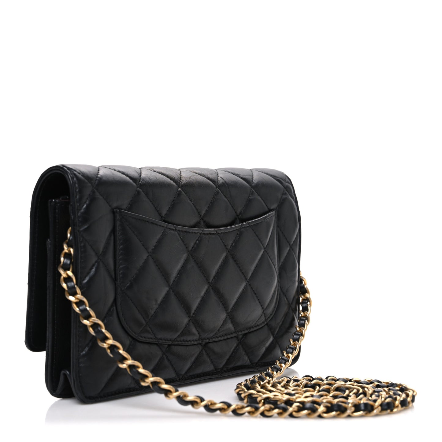 Aged Calfskin Lucky Charms 2.55 Reissue Wallet on Chain WOC Black
