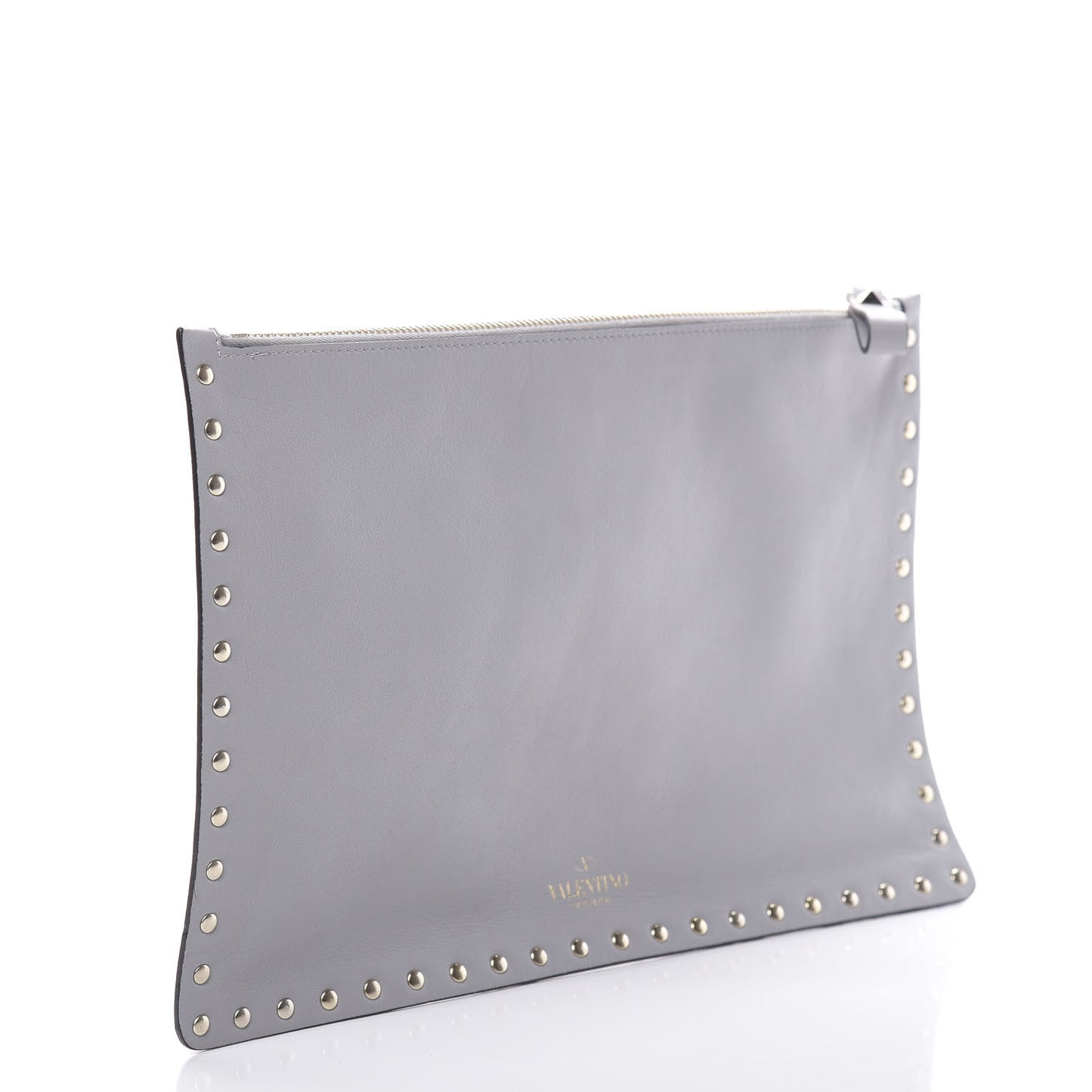 Vitello Large Rockstud Zip Pouch Grey