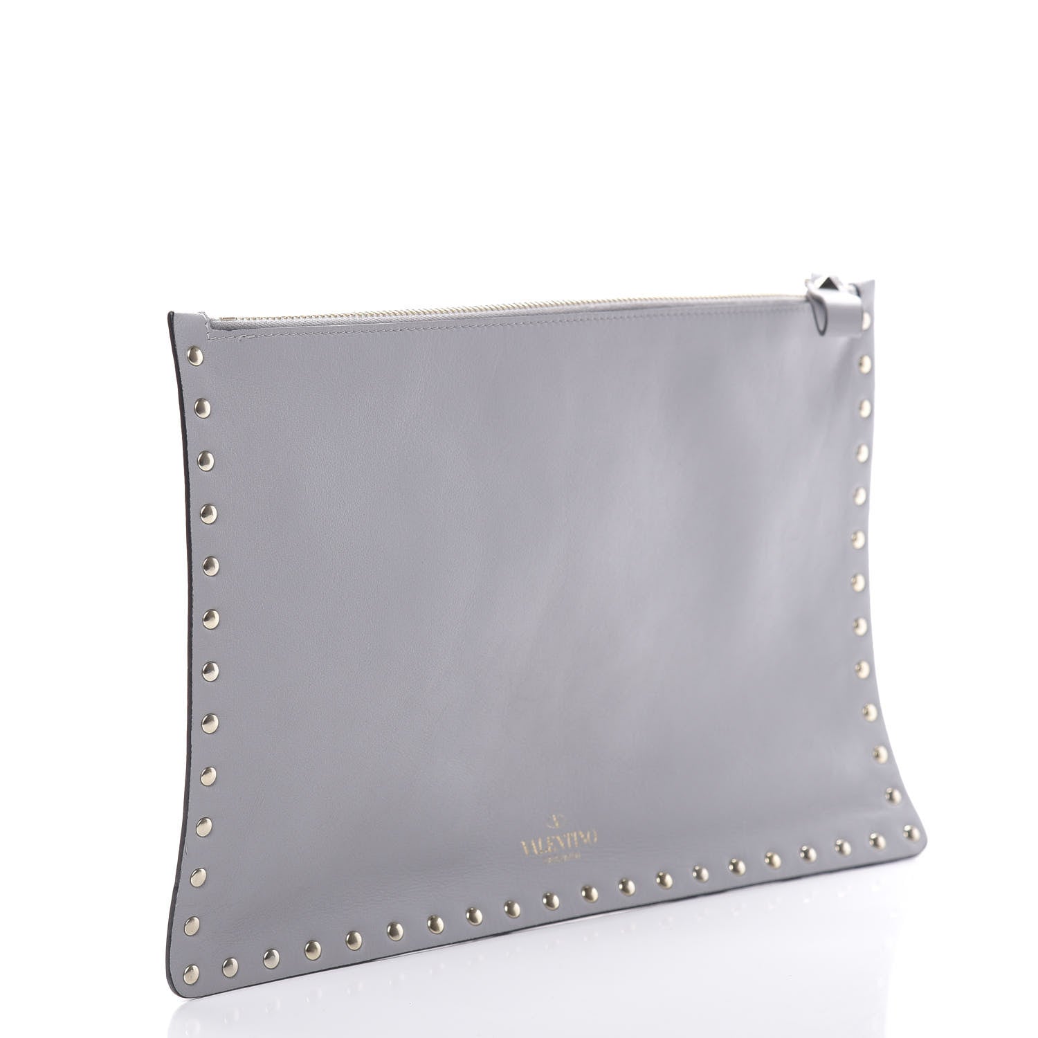 Valentino Garavani Vitello Large Rockstud Zip Pouch Grey 3 of 7